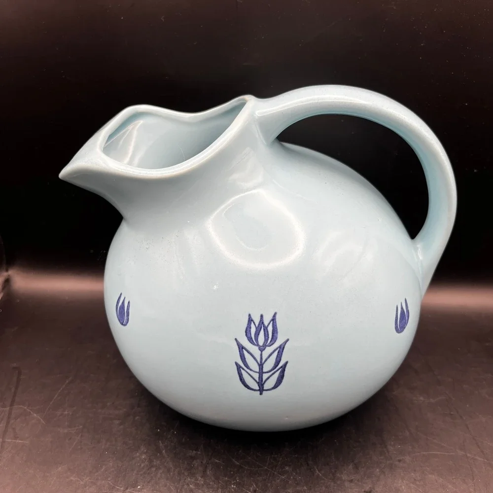 Vtg Light Blue Ceramic Cronin Ball Pitcher Ice Lip USA 1950 7